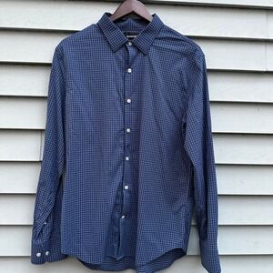BONOBOS Mens Slim Fit Blue Plaid Dress Shirt Long Sleeve Button‎ Down Size L